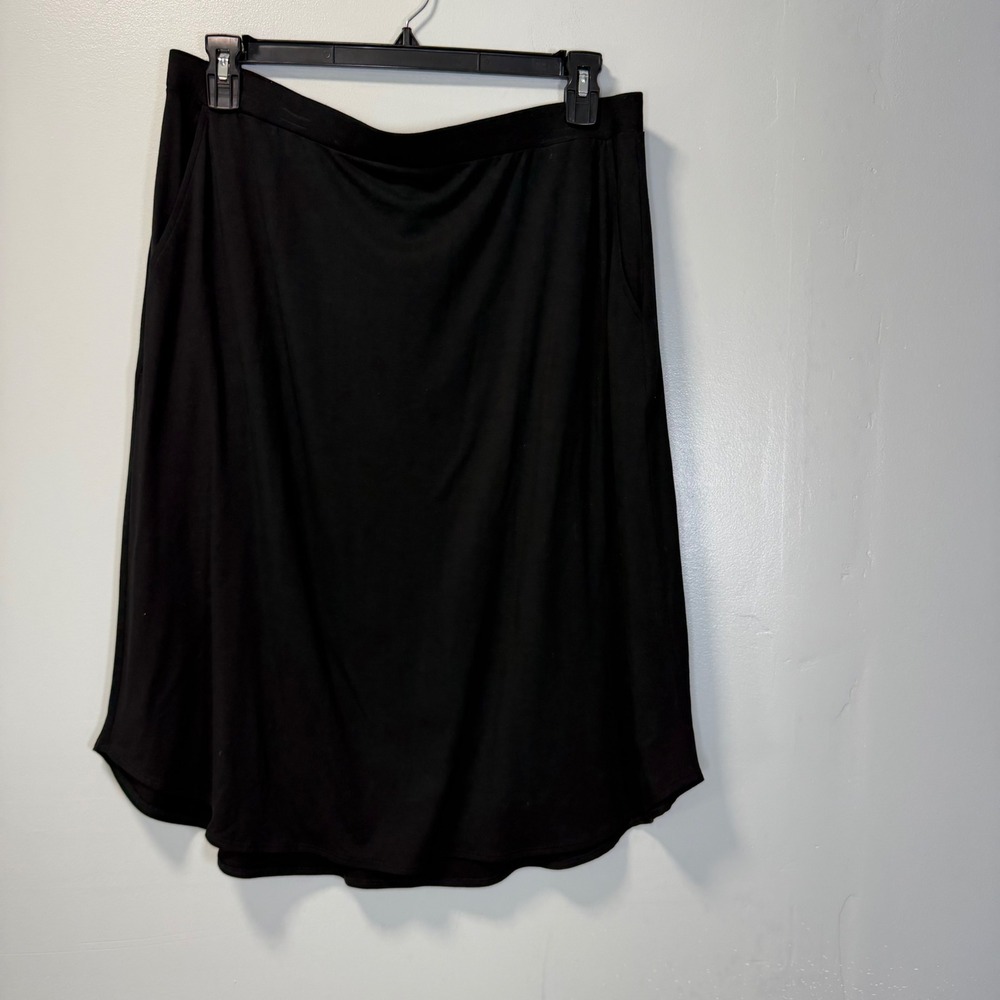 Eileen Fisher Fine Tencel Jersey Knee Length Skirt Black L SOFTJ-S4197 NEW